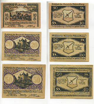 Австрия набор из 3 банкнот 1920 20 марта 1920, нотгельд, 10, 20, 50 геллеров, SCHROERTBERG O.    бумага  XF 7555-5-4-1