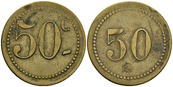 Франция 50 сантимов XIX-XX век ресторанный жетон латунь 4166-1224