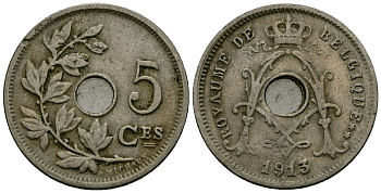 Бельгия 5 сантимов 1913 Belgique KM 66 медно-никель 4173-441