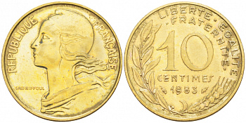 ФРАНЦИЯ 10 САНТИМОВ 1983 ТИП MARIANNE KM 929 медь алюминий никель 110-131