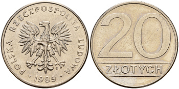 Польша 20 злотых 1989 MW KM 153.2 медно-никель    4161-1142