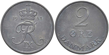 ДАНИЯ 2 ЭРЕ 1958 C;S, ФРЕДЕРИК IX (1947-1972) KM 840,2 цинк 202-653