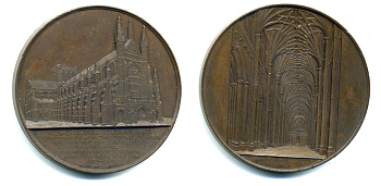 Англия медаль 1856 Уинчестерский собор. Серия архитектурные памятники Европы BHM.2593; Eimer 1507; Taylor 11b; Reinecke 36; van Hoydonck 141 бронза 1072-4-11