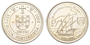 Португалия 200 эскудо 2000 Земля Кортириал KM 729 медно-никель UNC 4677-621