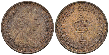 Великобритания 1/2 пенни 1971 Елизавета II (1952-2022) KM 914, Spink 4239 бронза 4609-947