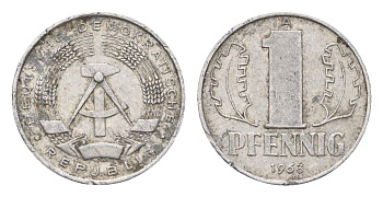 ГДР 1 пфенниг 1968 KM 8.1 алюминий 4611-955