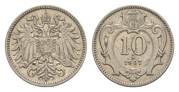 Австрия 10 геллеров 1907 Франц Иосиф I (1848-1916) KM 2802 никель 4639-1039