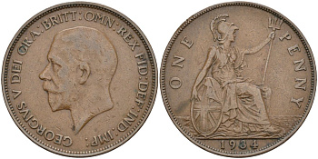 Великобритания 1 пенни 1934 Георг V (1910-1936) KM 838, Spink 4055 бронза 4117-825