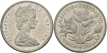 Канада 1 доллар 1970 100 лет со дня присоединения провинции Манитоба (1870-1970) KM 78 никель UNC 97-234