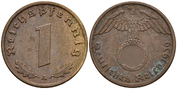 Германия 1 рейхспфенниг 1939 A KM 89, J. 361 бронза 4147-1153