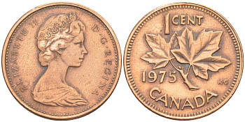 Канада 1 цент 1975 Елизавета II (1952-2022), кленовый лист KM 59.1 бронза 188-753