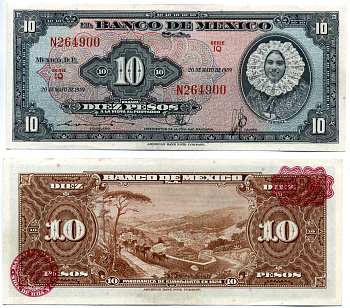 Мексика 10 песо 1959 20 мая 1959, серия IQ Pick 58g бумага UNC (пресс) 7148-31-2-2