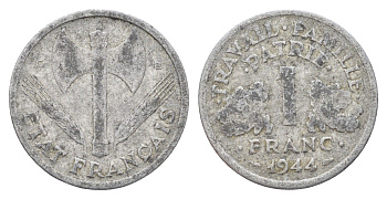 Франция 1 франк 1944 Правительство Виши KM 902 алюминий 4704-425