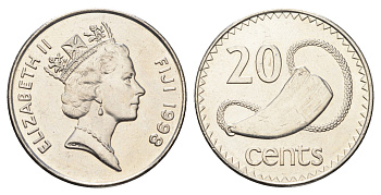 Фиджи 20 центов 1998 KM 53a сталь плакированная никелем UNC 4666-542