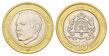 Марокко 10 дирхамов 2002 AH 1423, год-тип Y 120 биметалл UNC 4671-231