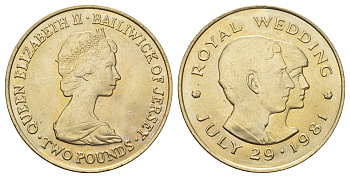 Джерси 2 фунта 1981 Свадьба Принца Чарльза и Леди Дианы KM 52 медно-никель BU 1066-7-23