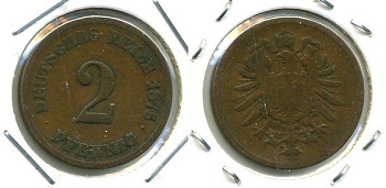 ГЕРМАНИЯ 2 ПФЕННИГА 1875 G, СТАРОГЕРБОВКА KM 2, J.2 медь 701-423