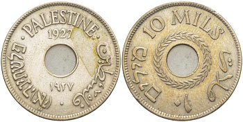 Израиль, Палестина 10 милсов 1927 Британская администрация KM 4 медно-никель 4185-1212