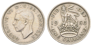 Великобритания 1 шиллинг 1950 Георг VI (1936-1952), Английский герб KM 876, Spink 4108 медно-никель 4707-1111