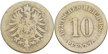 ГЕРМАНИЯ 10 ПФЕННИГОВ 1875 СТАРОГЕРБОВКА KM 4, J. 4, Weege 7 медно-никель 261-1217