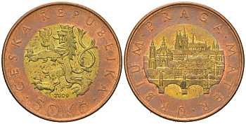 Чехия 50 крон 2009 b’, Прага, Карлов мост KM 1 биметалл aUNC 4591-434