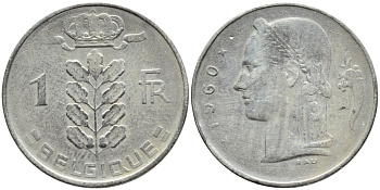 БЕЛЬГИЯ 1 ФРАНК 1960 BELGIQUE KM 142.1 медно-никель 4388-554