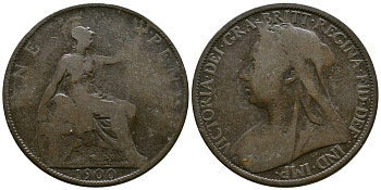 Великобритания 1 пенни 1900 Виктория (1837-1901) KM 790, Spink 3961 бронза 4680-445