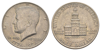 США 1/2 доллара (50 центов) 1976 200 лет независимости США KM 205 медь плакированная медно-никелем 4645-1025