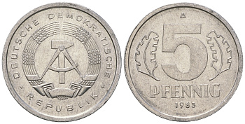 ГДР 5 пфеннигов 1983 A КМ 9.2 алюминий 3458-1244
