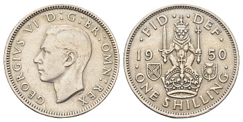 Великобритания 1 шиллинг 1950 Георг VI (1936-1952), Шотландский герб KM 877, Spink 4109 медно-никель 4698-1035