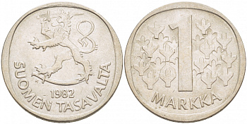 ФИНЛЯНДИЯ 1 МАРКА 1982 K KM 49а медно-никель 3718-1146