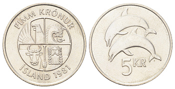 Исландия 5 крон 1981 KM 28 медно-никель UNC 4666-914