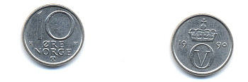 НОРВЕГИЯ 10 ЭРЕ 1990 KM 416 медно-никель 4379-338