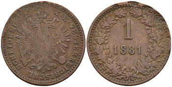 Австрия 1 крейцер 1881 Франц Иосиф (1848-1916) KM 2186 медь 4151-1256