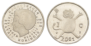 Нидерланды 1 гульден 2001 Последний гульден, детский рисунок - лев с флагом в руках KM 233 никель UNC 4646-945