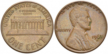 США 1 ЦЕНТ 1963 D, ЛИНКОЛЬН KM 201 медь цинк 3309-217