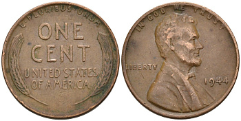 США 1 цент 1944 Линкольн KM А132 бронза 192-949