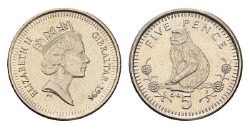 Гибралтар 5 пенсов 1996 KM 22.2 медно-никель 4668-517