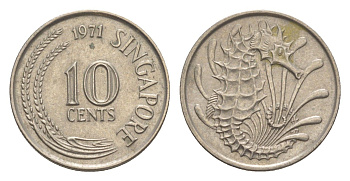 Сингапур 10 центов 1971 KM 3 медно-никель 4640-554