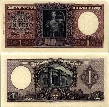 АРГЕНТИНА 1 ПЕСО 1956 СЕРИЯ С 78942, ПОДПИСЬ REAL-ALIZON GARCIA Pick 263а, Bottero 1915 бумага UNC (ПРЕСС) 6352-18-2-1