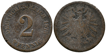 ГЕРМАНИЯ 2 ПФЕННИГА 1875 СТАРОГЕРБОВКА KM 2, J. 2 медь 39-1231
