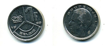 БЕЛЬГИЯ 1 ФРАНК 1989 BELGIE KM 171 сталь плакированная никелем 25-1437