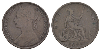 Великобритания 1 пенни 1893 Виктория (1837-1901) KM 755, Spink 3954 бронза 4645-946