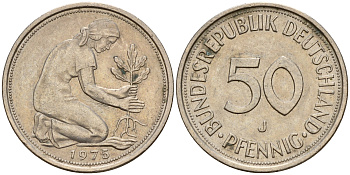 ФРГ 50 пфеннигов 1975 J J.384 KM 109.2 медно-никель    4602-728