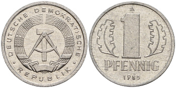 ГДР 1 пфенниг 1985 A KM 8.2 алюминий 192-319