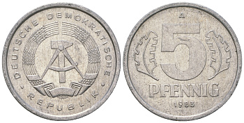 ГДР 5 пфеннигов 1983 A КМ 9.2 алюминий 3458-1245