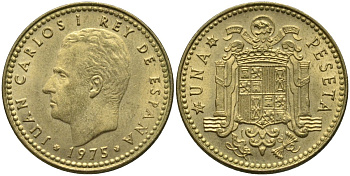 Испания 1 песета 1975 (78) Хуан Карлос I (1975-2014) KM 806 алюминиевая бронза 4171-452