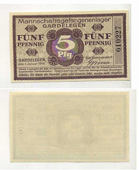 Германия 5 пфеннигов ND команда лагеря военнопленных в Гарделегене C-2996 бумага UNC (пресс) 000-00-00