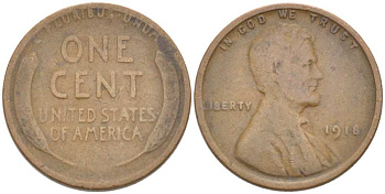 США 1 цент 1918 Авраам Линкольн KM 132 бронза 3309-412