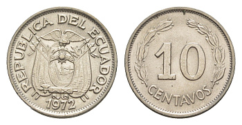Эквадор 10 сентаво 1972 KM 76c сталь плакированная никелем UNC 4640-1159